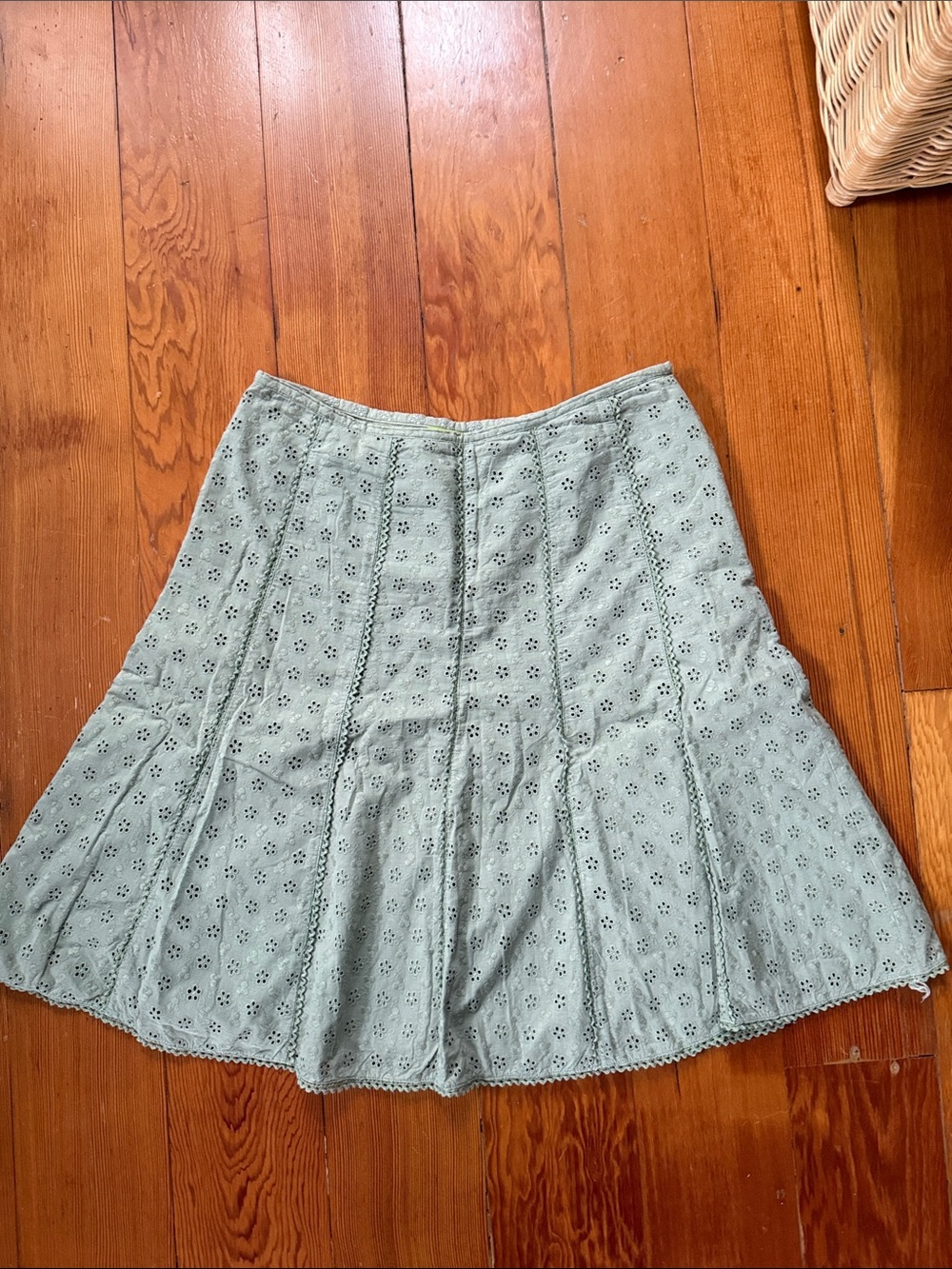 Sigrid Olsen Light Sage Eyelet A-Line Skirt